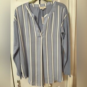 NWT LOFT Light Blue and White Striped Blouse